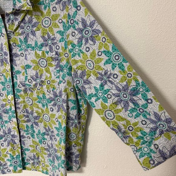 Alfred Dunner 100%Cotton Floral Textured Button Up Top Size 14 - Picture 7 of 14